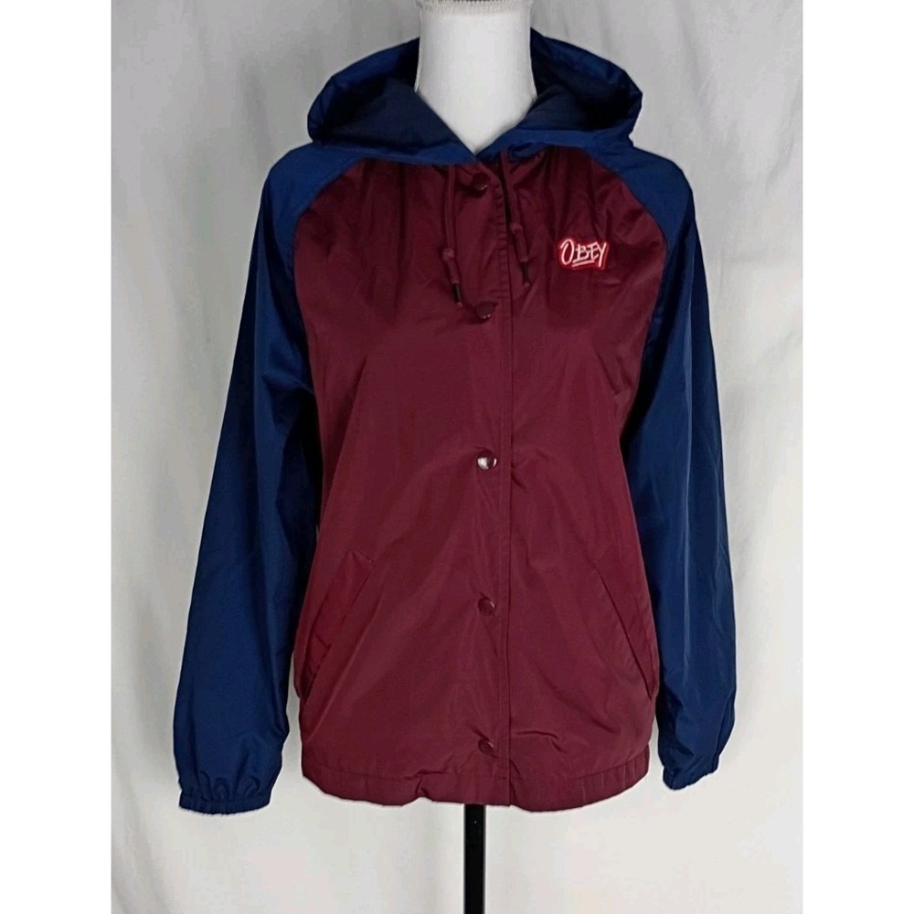 Obey Women's‎ Red/Wine Hooded Windbreaker Pullover Size S